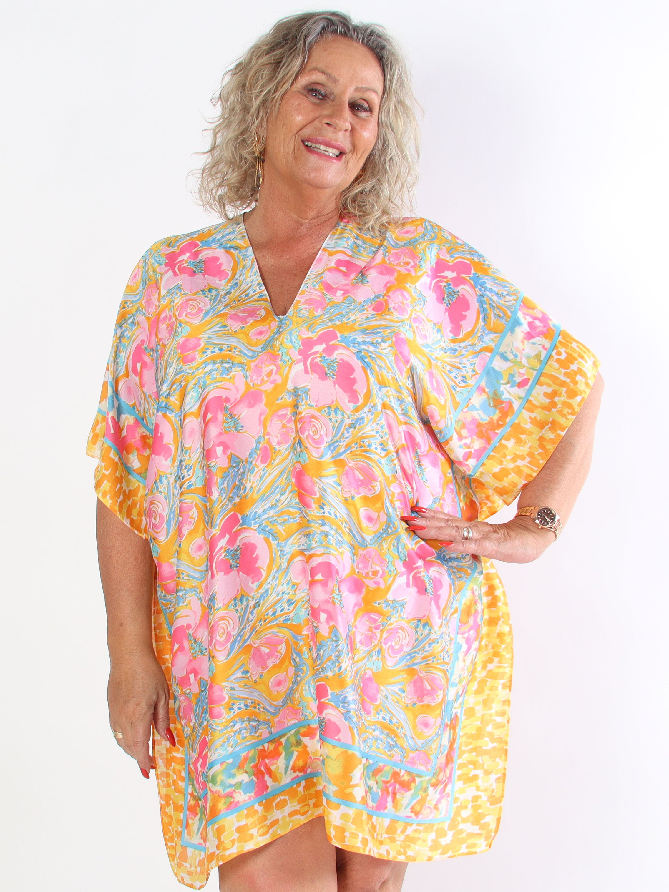 Fryd - Mønstret plus size tunika i blødt viskose og silke